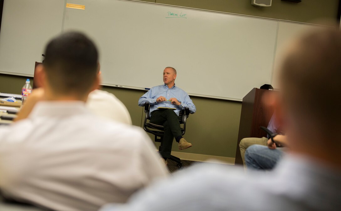 Brig. Gen. Michael F. Fahey III, commanding general of Force Headquarters Group, participates in a disclosure exercise during the Senior Leadership Workshop at Marine Corps Support Facility New Orleans, Jan. 23-26, 2017. The workshop aims to emphasize the importance of open communication and equal opportunity, and to demonstrate their effects on unit cohesion, mission accomplishment and mission readiness. (U.S. Marine Corps photo by Sgt. Sara Graham)  