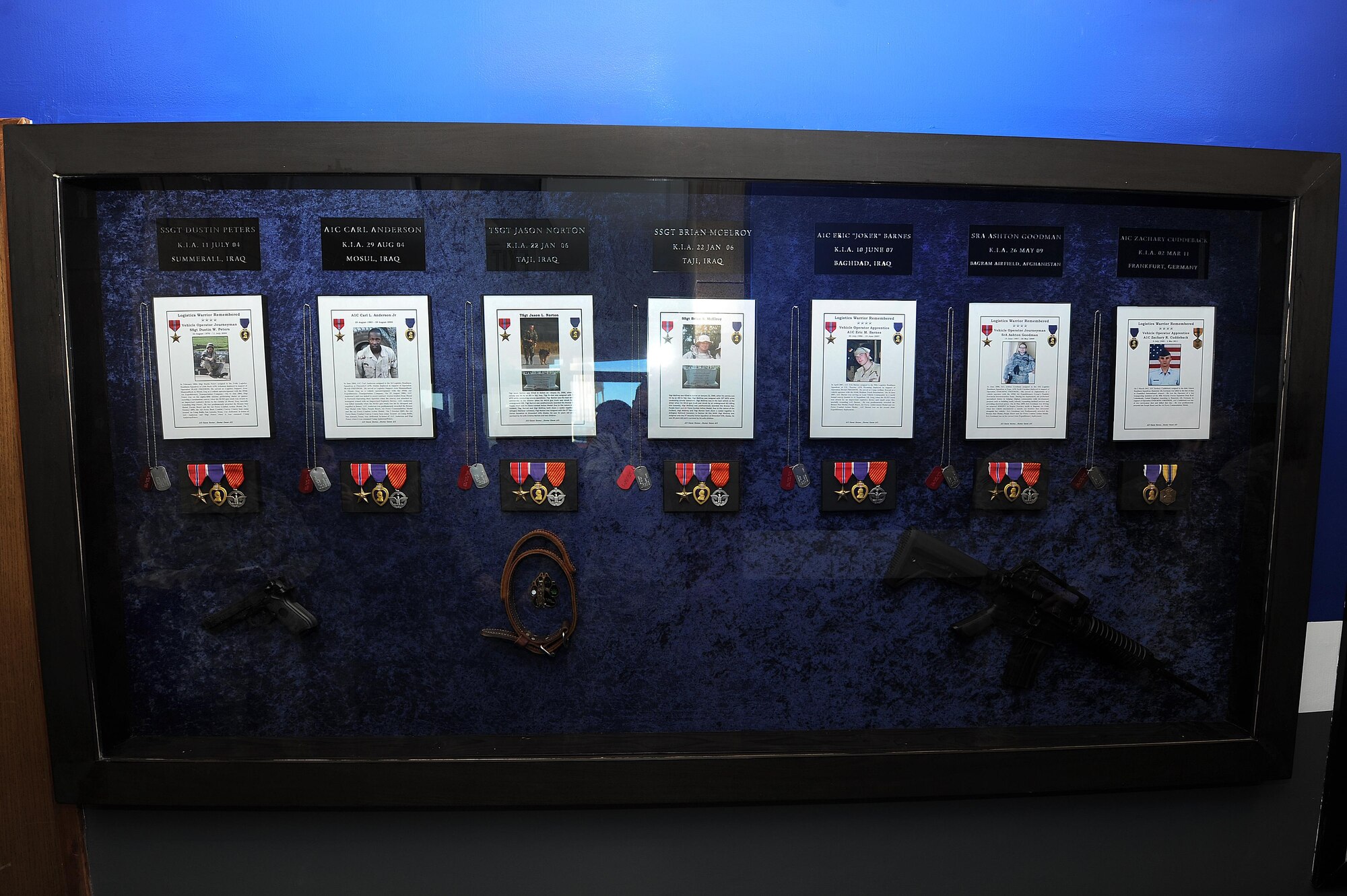 Every year, a day is set aside to remember those who have fallen in the line of duty. The 5th Logistics Readiness Squadron vehicle operations flight at Minot Air Force Base wanted to build a memorial to recognize their fellow vehicle operators who were killed in action and honor them every single day. (U.S. Air Force photo/Senior Airman Kristoffer Kaubisch)