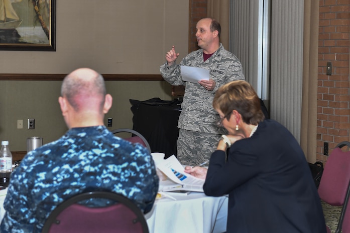 U.S. Air Force Col. R. Craig Lambert, 628th Medical Group commander, gives opening comments during a capstone training event at the Storm Pointe Conference Center on the Joint Base Charleston-Weapons Station, Jan. 27, 2017. During the event members of the 628th MDG demonstrated what they learned by sharing real-world challenges which could have been avoided by following the principles NPTU currently uses.