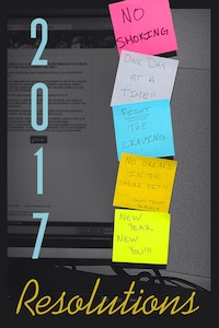 Goal reminders are posted on a U.S. Air Force Airman’s computer at Joint Base Langley-Eustis, Va., Jan. 24, 2017. JBLE behavioral health professionals recommend posting reminders of New Year’s resolutions near a computer, bathroom mirror or other areas in daily view to be a constant reminder and motivator to stick to those goals. (U.S. Air Force photo illustration by Staff Sgt. Teresa J. Cleveland)