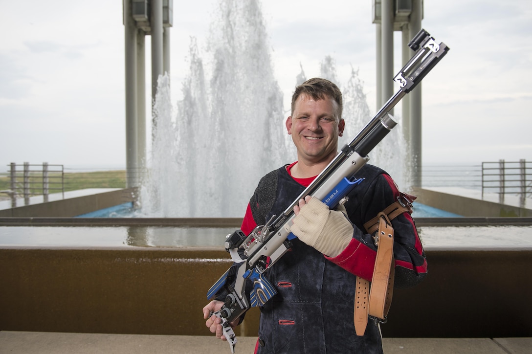 Marine Corps Sgt. Jack Sigman stands at McCormick Place in Chicago, Ill., where several Department of Defense Warrior Games are being held June 30, 2017. The DoD Warrior Games are an annual event allowing wounded, ill and injured service members and veterans to compete in Paralympic-style sports. DoD photo by EJ Hersom