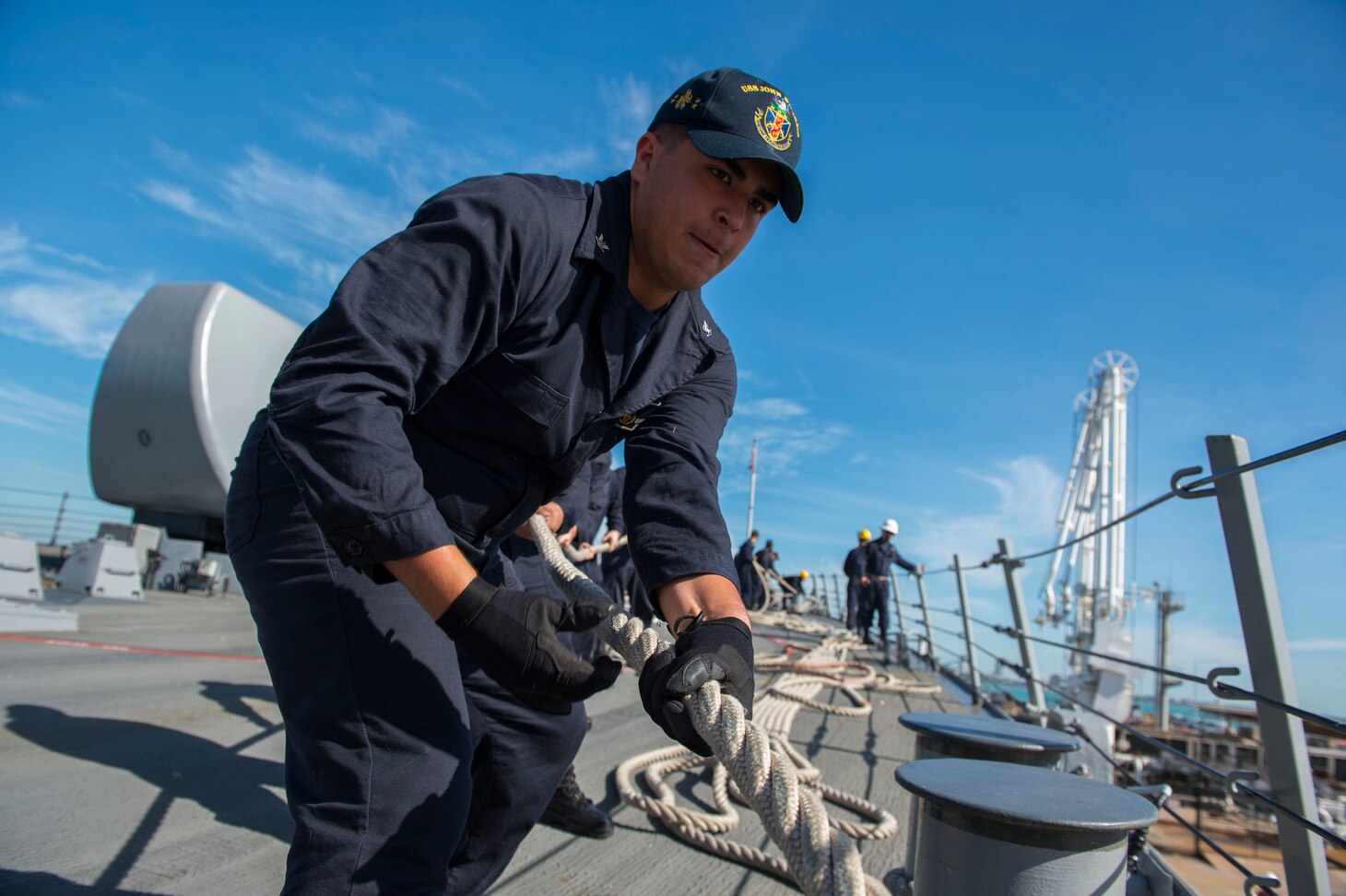 DARWIN, Australia (June 26, 2017) Sailors aboard the Arleigh Burke-class guided-missile destroyer USS John S. McCain (DDG 56) prepare to depart Darwin, Australia to conduct Division Tactics (DIVTACS) exercises with the Royal Australian Navy. McCain is participating in Talisman Saber 2017 Field Training Exercise-North providing the U.S. and Australia realistic combined, joint, and interagency training to promote regional security, peace and stability in the Indo-Asia-Pacific region. 