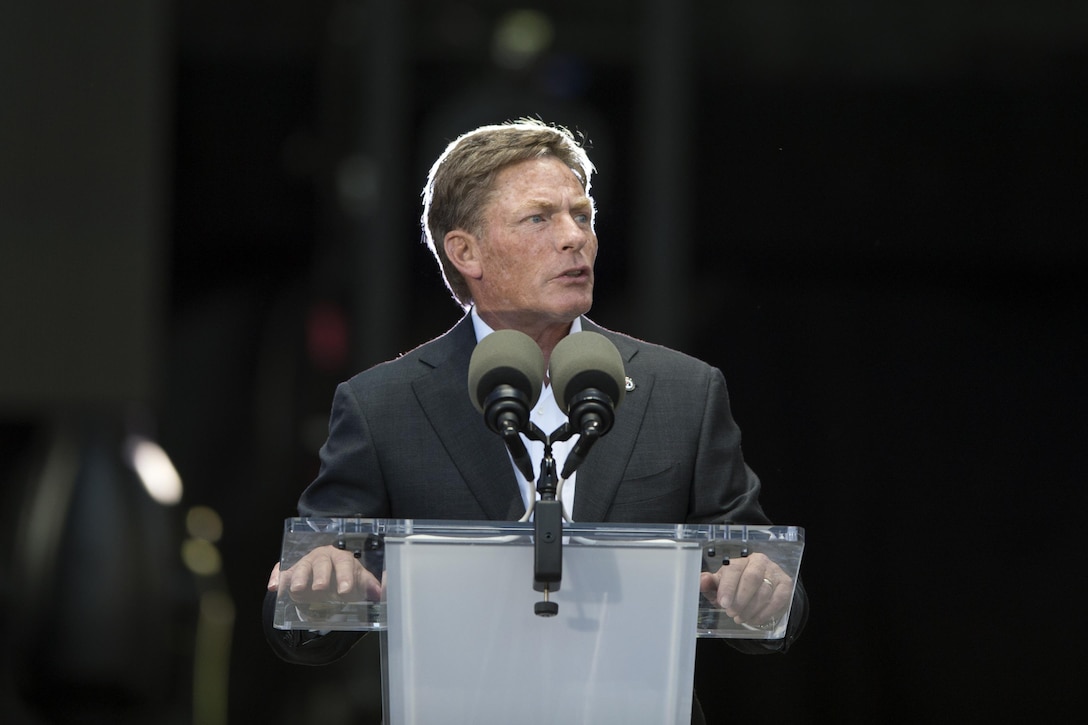 Ken Fisher, chairman & chief executive officer of the Fisher House Foundation, speaks during opening ceremonies for the 2017 Department of Defense Warrior Games at Soldier Field in Chicago, July 1, 2017. DoD photo by EJ Hersom