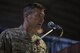 Col. John W. Chastain III, 332nd Expeditionary Maintenance Group commander, gives a speech during a change of command ceremony July 1, 2017, in Southwest Asia. Chastain was presented the Legion of Merit for his accomplishment while leading the 332nd EMXG. (U.S. Air Force photo/Senior Airman Damon Kasberg)