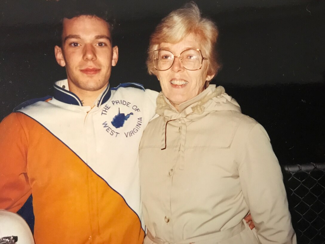 Mark Parr, shown here with his mother Barbara, played trombone for the West Virginia University marching band before joining the Army. A self-proclaimed “band geek”, Parr was heavily involved in every aspect of band from marching to concert to jazz. Courtesy photo