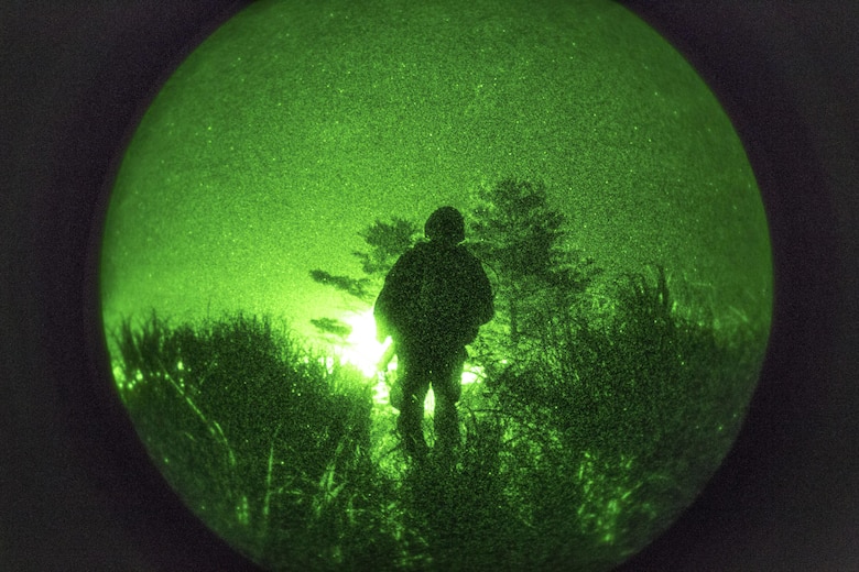 A U.S. Marine assigned to Marine Wing Support Squadron (MWSS) 171, based out of Marine Corps Air Station Iwakuni, rushes to provide security for a forward operating base during an immediate action drill while participating in exercise Eagle Wrath 2017 at Combined Arms Training Center Camp, Fuji, Japan, June 17, 2017. Forward operating bases and forward arming and refueling points were established during the two-week exercise to train the Marines to provide explosives, weaponry, fuel, security, logistics and personnel to a forward line of troops and aircraft.