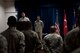 U.S. Air Force Maj. Thane Sisson, 39th Maintenance Squadron incoming commander, speaks to a group of airmen after assuming command, June 30, 2017, at Incirlik Air Base, Turkey. A change of command ceremony is a tradition that represents a formal transfer of authority and responsibility from the outgoing commander to the incoming commander. (U.S. Air Force photo by Airman 1st Class Devin M. Rumbaugh)