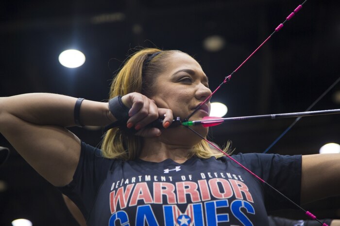 Army veteran Michelle Sanchez participates in the archery competition during the 2017 Department of Defense Warrior Games in Chicago, July, 1, 2017. Army photo by Pfc. Ashka Phetis