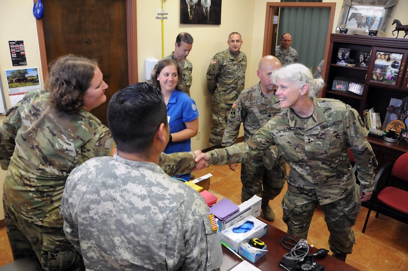 Maj. Gen. Mary Link, commanding general for Army Reserve Medical Command, visits her Soldiers providing medical services at Fred and Anita Bruni Community Center in Laredo, Texas.  Approximately 125 U.S. Army Reserve Soldiers are working in partnership with the Texas A&M Colonias program to provide medical care to Webb County’s under-served Colonias population. 
Services provided by Army Reserve personnel are done through the Department of Defense’s Innovative Readiness Training, a civil-military program that builds mutually beneficial partnerships between U.S. communities and the DoD. The missions selected meet training & readiness requirements for Army Reserve service members while integrating them as a joint and whole-of-society team to serve our American citizens.
