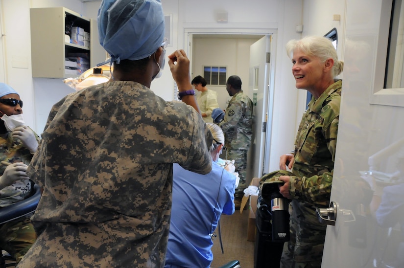 Maj. Gen. Mary Link, commanding general for Army Reserve Medical Command, visits her Soldiers providing medical services at El Cenizo Community Center in El Cenizo, Texas.  Approximately 125 U.S. Army Reserve Soldiers are working in partnership with the Texas A&M Colonias program to provide medical care to Webb County’s unde-rserved Colonias population. 
Services provided by Army Reserve personnel are done through the Department of Defense’s Innovative Readiness Training, a civil-military program that builds mutually beneficial partnerships between U.S. communities and the DoD. The missions selected meet training & readiness requirements for Army Reserve service members while integrating them as a joint and whole-of-society team to serve our American citizens.