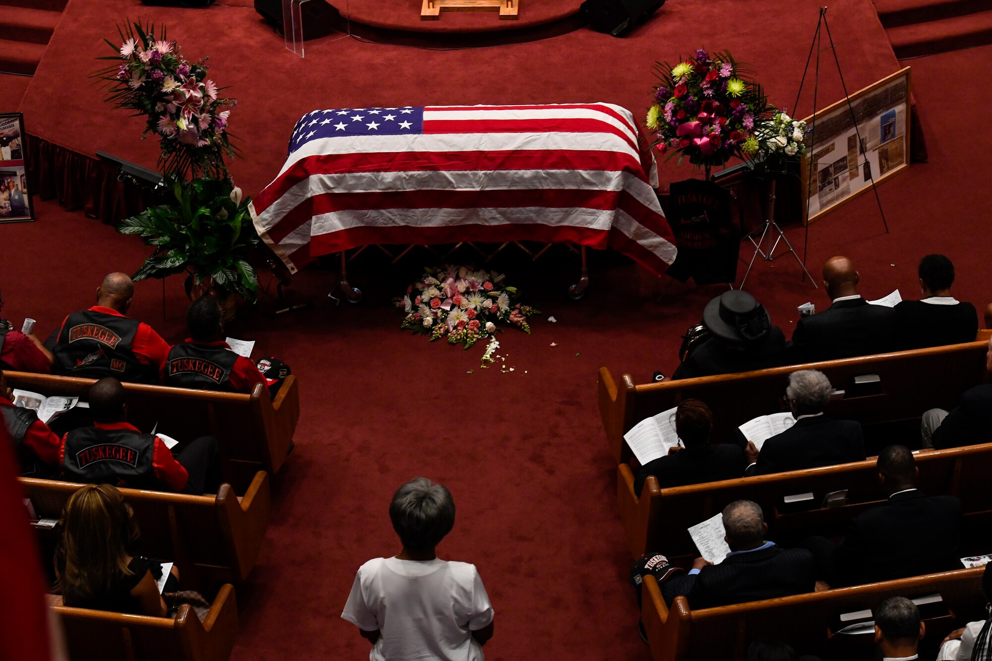 Community members attend the funeral of George Watson Sr. at Calvary Lighthouse Church in Lakewood, New Jersey, July 1, 2017. Watson Sr. was one of the original Tuskegee Airmen, he served in the U.S. Air force for 26 years. 