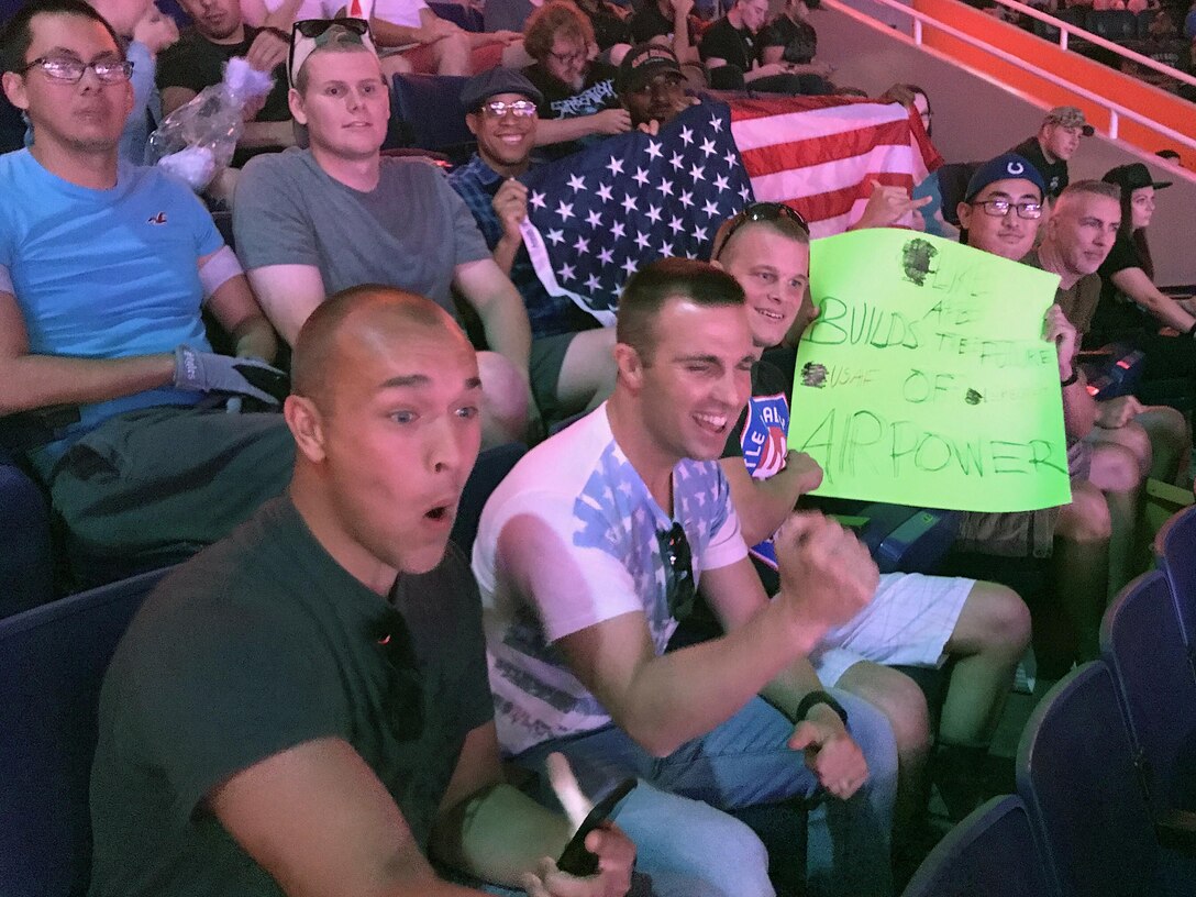 Luke Air Force Base Airmen attend a wrestling match during an Independence Day military appreciation event hosted by World Wrestling Entertainment July 4, 2017 at Talking Stick Resort Arena in Phoenix, Ariz. WWE supports the military by enhancing morale for armed forces both at home and abroad. (U.S. Air Force photo by Senior Airman Devante Williams) 
