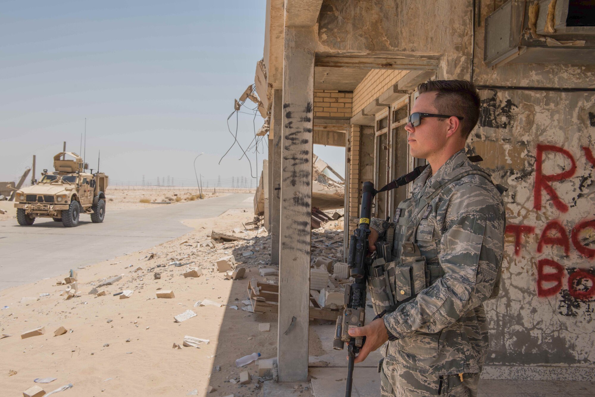 This week's Rock Solid Warrior is Staff Sgt. Eric Rubio, a 386th Expeditionary Security Forces Squadron assistant flight sergeant, deployed from Beale Air Force Base, Calif. The Rock Solid Warrior program is a way to recognize and spotlight the Airmen of the 386th Air Expeditionary Wing for their positive impact and commitment to the mission.(U.S. Air Force photo by Tech.Sgt. Jonathan Hehnly)