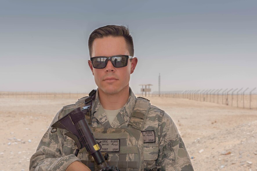 This week's Rock Solid Warrior is Staff Sgt. Eric Rubio, a 386th Expeditionary Security Forces Squadron assistant flight sergeant, deployed from Beale Air Force Base, Calif. The Rock Solid Warrior program is a way to recognize and spotlight the Airmen of the 386th Air Expeditionary Wing for their positive impact and commitment to the mission.(U.S. Air Force photo by Tech.Sgt. Jonathan Hehnly)