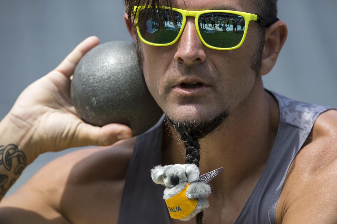 Army Sgt. 1st Class Fred Lewis of Team Special Operations Command wears a koala bear toy on his braided beard in honor of Team Australia’s participation in the 2017 Department of Defense Warrior Games in Chicago, July 5, 2017. DoD photo by EJ Hersom