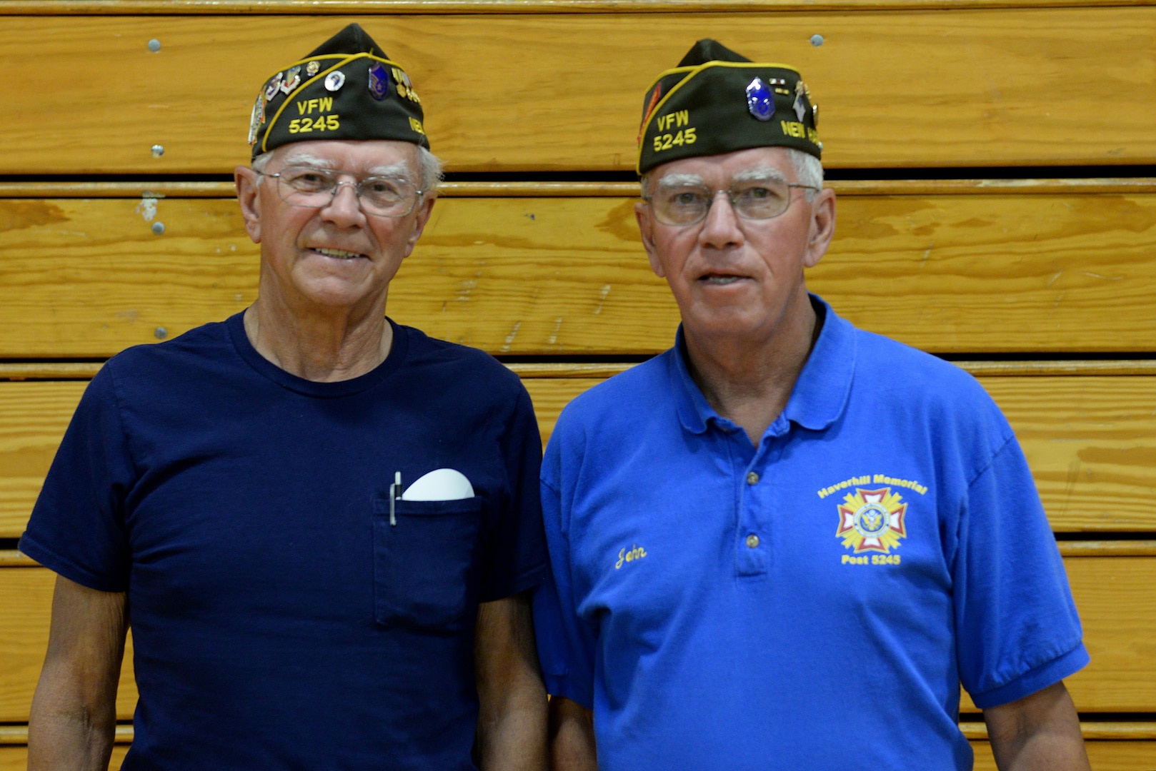 Retired U.S. Air Force Master Sgt. Norman Page Sr., left, and his brother, retired Air Force Senior Master Sgt. John Page, pose for a photo during the Vietnam Veterans Welcome Home Ceremony, at Alvirne High School in, Hudson, N.H., June 17, 2017. The brothers served in Vietnam during 1970. 