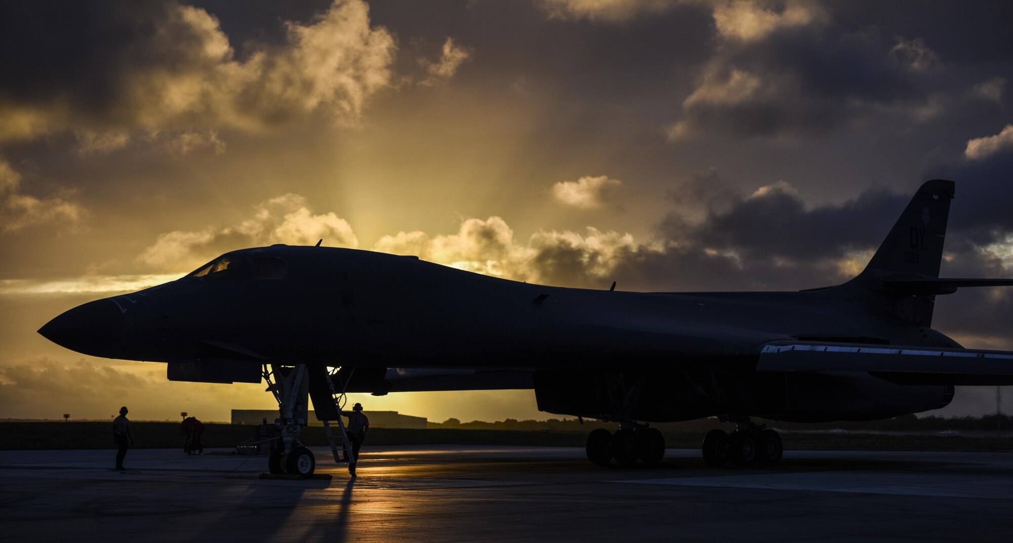 A U.S. Air Force B-1B Lancer assigned to the 9th Expeditionary Bomb Squadron, deployed from Dyess Air Force Base, Texas, prepares to take off from Andersen Air Force Base, Guam, to fly a bilateral mission with two Japan Air Self-Defense Force F-15’s over the East China Sea, July 6, 2017. Bilateral training fosters increased interoperability between Japan and U.S. aircraft. Participating in bilateral training enables the operational units to improve their combined capabilities and tactical skills, while also building bilateral confidence and strong working relationships. (U.S. Air Force photo/Tech. Sgt. Richard P. Ebensberger)