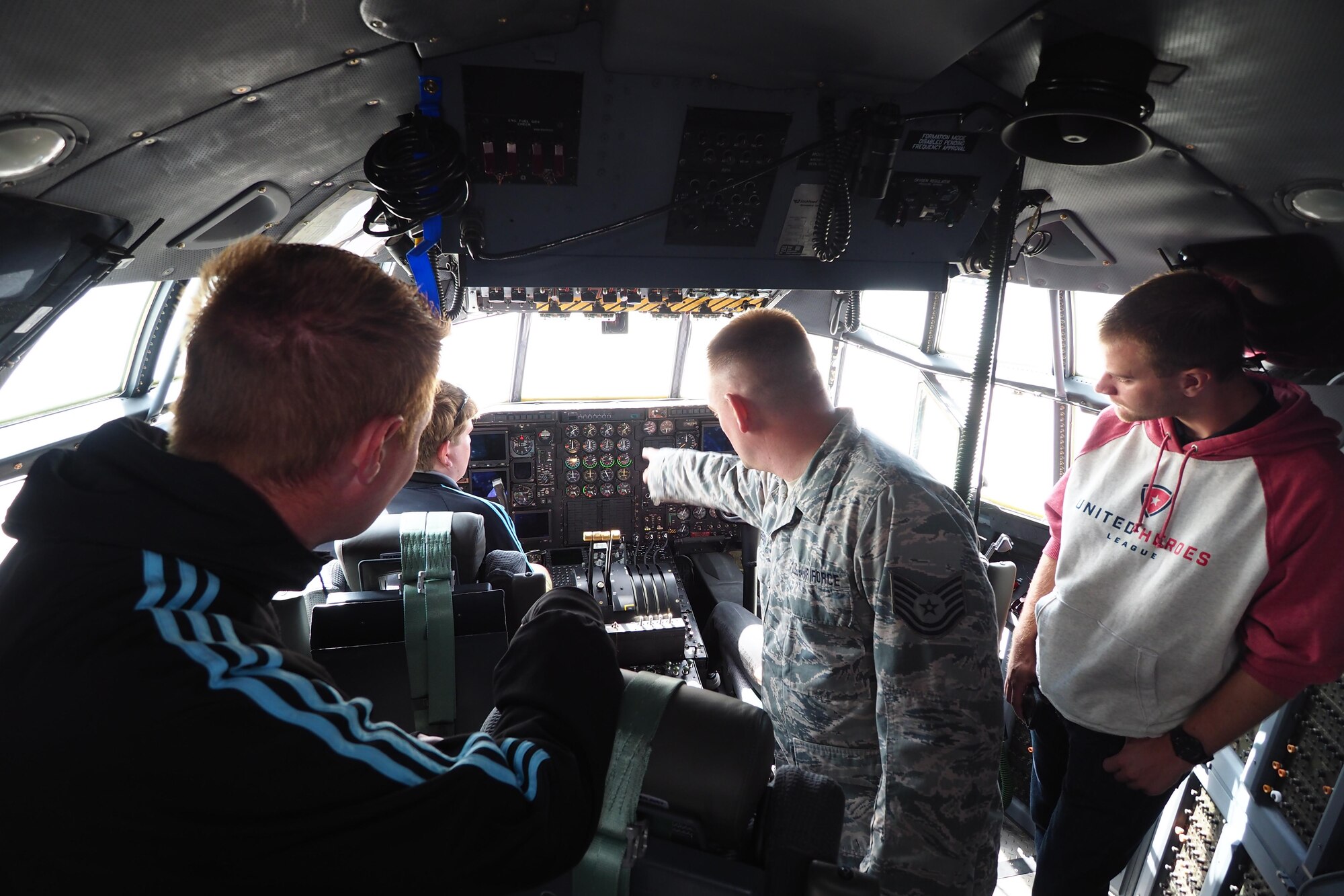 Members of the Minnesota United F.C. toured a 934th Airlift Wing C-130 June 25 after sponsoring participating in a Military Youth Soccer Clinic at the Minneapolis-St. Paul Air Reserve Station. (Photo by Paul Zadach)