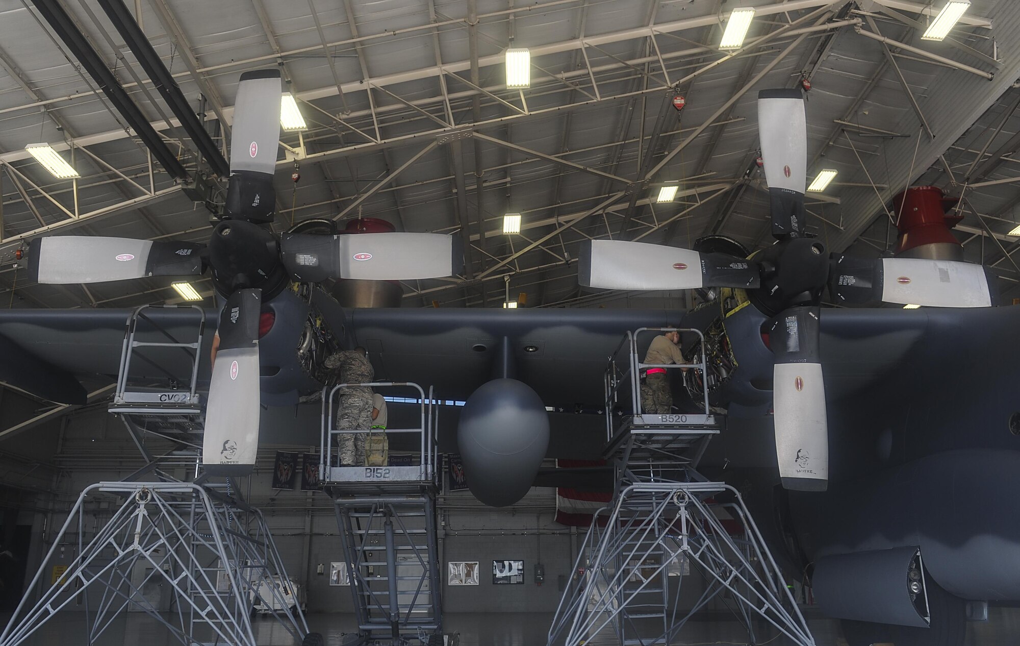 Air Commandos with the 1st Special Operations Aircraft Maintenance Squadron conduct maintenance on the engines of an AC-130U Spooky gunship at Hurlburt Field, Fla., July 6, 2017. The AC-130U is one of the Air Force’s premiere multi-role aircraft. It is used for missions such as close-air support, air interdiction and armed reconnaissance. (U.S. Air Force photo by Airman 1st Class Rachel Yates)
