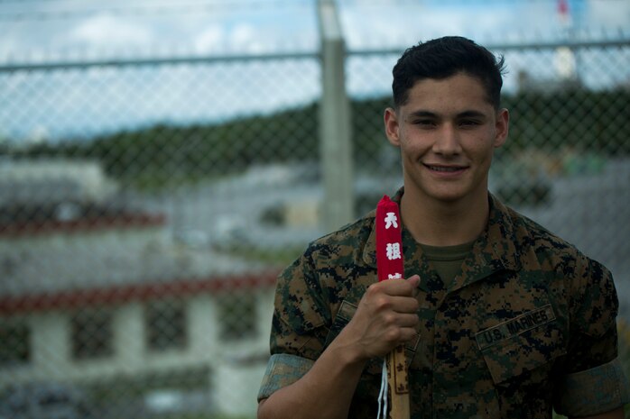 U.S. Marine Lance Cpl. Antonio Martinez was one of the five Marines to assist a local Japanese woman on his way down Mount Fuji, Japan, July 3, 2017. The woman, Oda Moe, was found lying on the ground, hyperventilating and struggling to breathe when the Marines came to her assistance. Together, they created a makeshift stretcher to carry her down approximately two miles  to get to medical assistance. Martinez, a 21 year old, Philadelphia, Pennsylvania  native, is a ground radio repairer with Electronics Maintenance Company, 3d Maintenance Battalion, Combat Logistics Regiment 35, 3d Marine Logistics Group, III Marine Expeditionary Force.