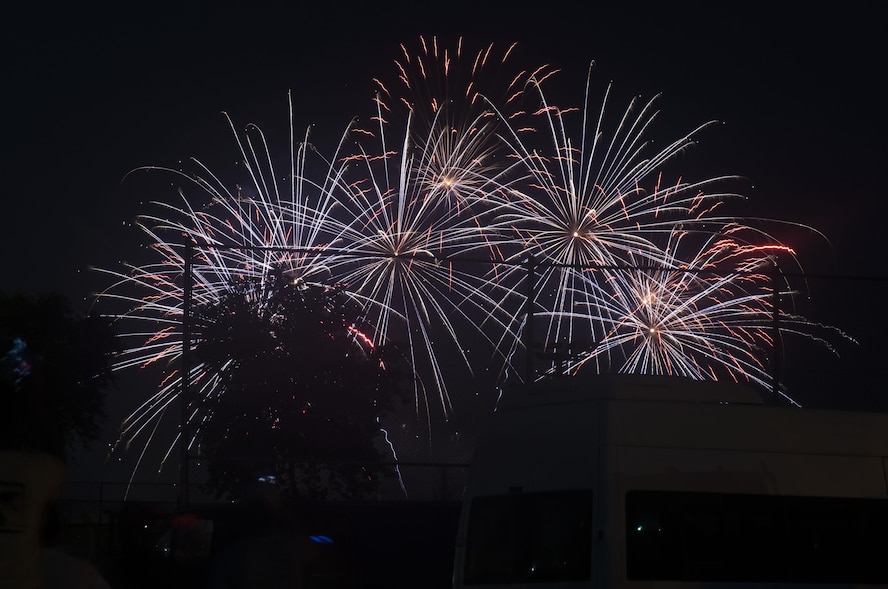 Fireworks are displayed in celebration of Independence Day July 4, 2017, at Incirlik Air Base, Turkey. Multiple private organizations from across the base hosted the event with music, food and festivities. (U.S. Air Force photo by Airman 1st Class Devin M. Rumbaugh) 