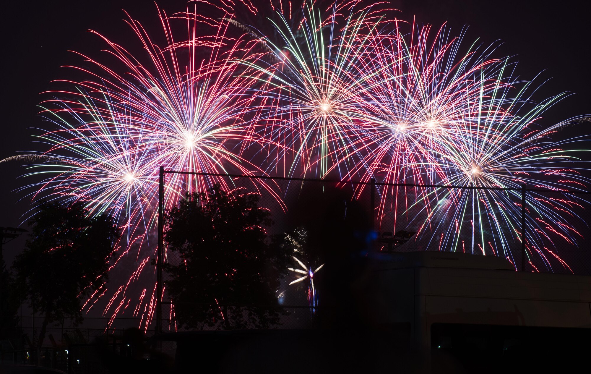 Fireworks are displayed in celebration of Independence Day July 4, 2017, at Incirlik Air Base, Turkey. Multiple private organizations from across the base hosted the event with music, food and festivities. (U.S. Air Force photo by Airman 1st Class Devin M. Rumbaugh) 