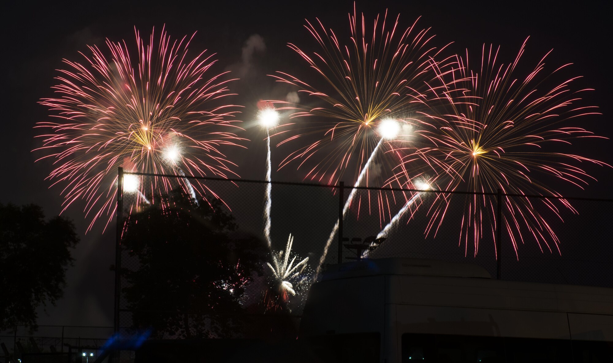 Fireworks are displayed in celebration of Independence Day July 4, 2017, at Incirlik Air Base, Turkey. Multiple private organizations from across the base hosted the event with music, food and festivities. (U.S. Air Force photo by Airman 1st Class Devin M. Rumbaugh) 