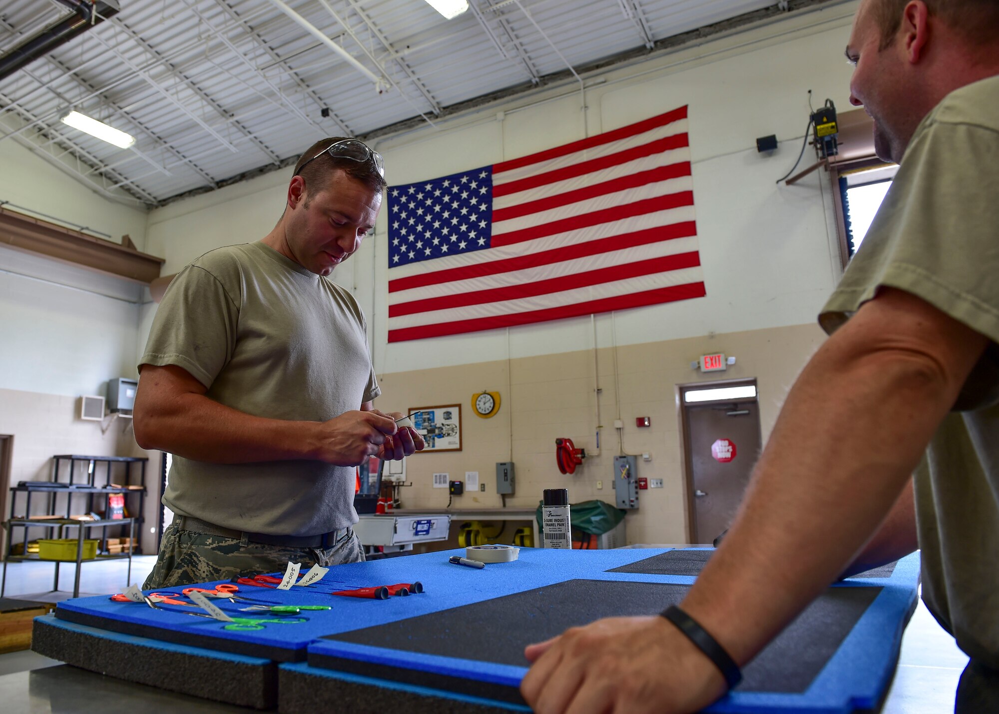 Master Sgt. James Johnson and Tech. Sgt. Jeff Burgess, aerospace propulsion technicians from the 910th Maintenance Squadron here, build and inventory a new tool kit, July 6, 2017. Keeping an organized work station and accurate inventory reduces the likelihood of a spare tool being left somewhere it could do major damage to the aircraft. Every job has an impact. (U.S. Air Force Photo/Senior Airman Jeffrey Grossi)