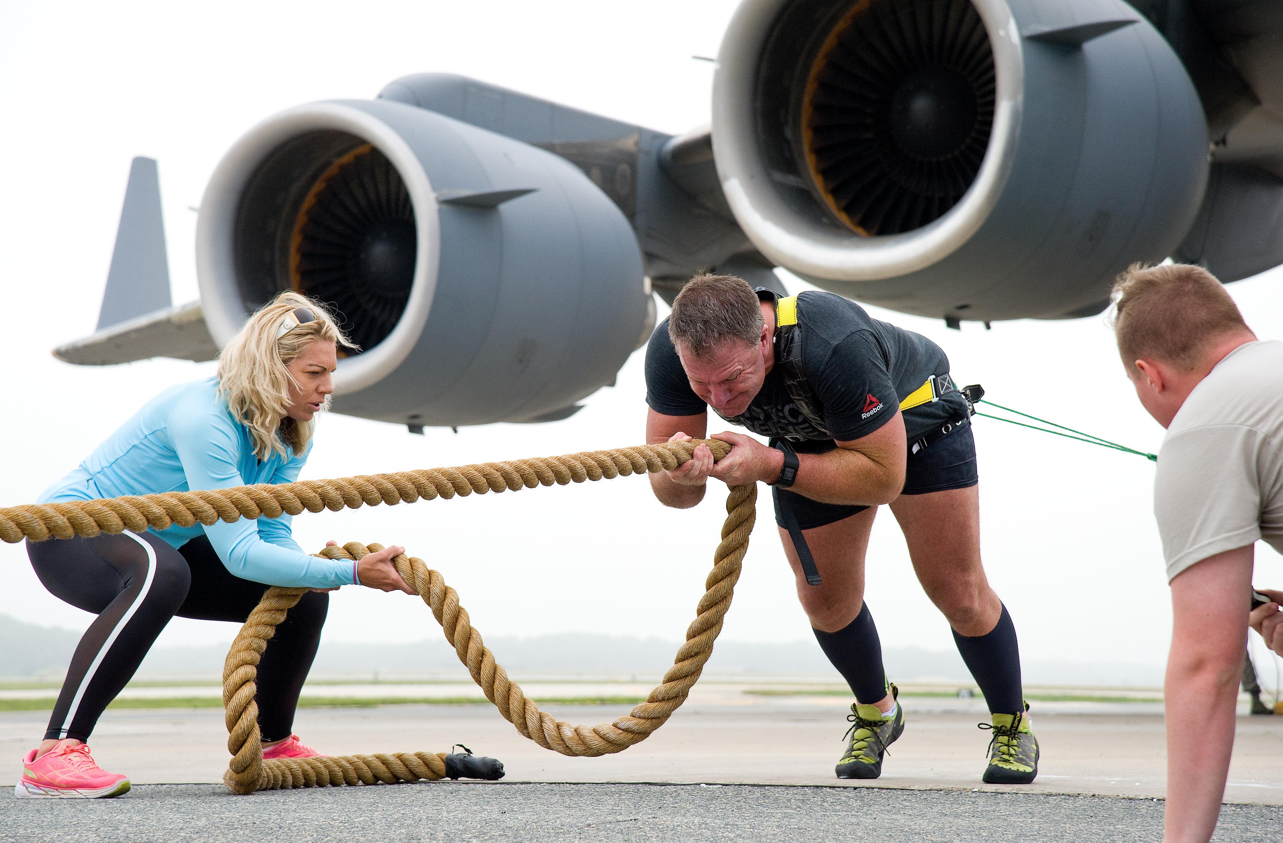 Snapshot Australian strongman practices pulling a C17 > 446th Airlift