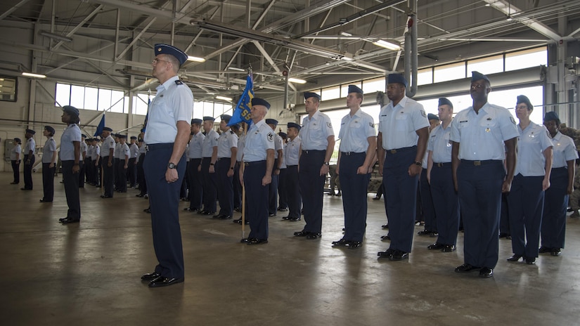 Airmen from the 11th Mission Support Group stand in formation during the 11th MSG change of command ceremony at Joint Base Andrews, Md., July 6, 2017. The 11th MSG is responsible for a $5.4 billion physical plant, 2.5 million-square-yard airfield with two runways, and an $81 million operating budget supporting five alert missions. They are also responsible for the welfare and discipline of more than 60,000 military personnel assigned to the Office of the Secretary of Defense, Headquarters U.S. Air Force and Department of Defense Agencies worldwide. (U.S. Air Force photo by Senior Airman Jordyn Fetter)
