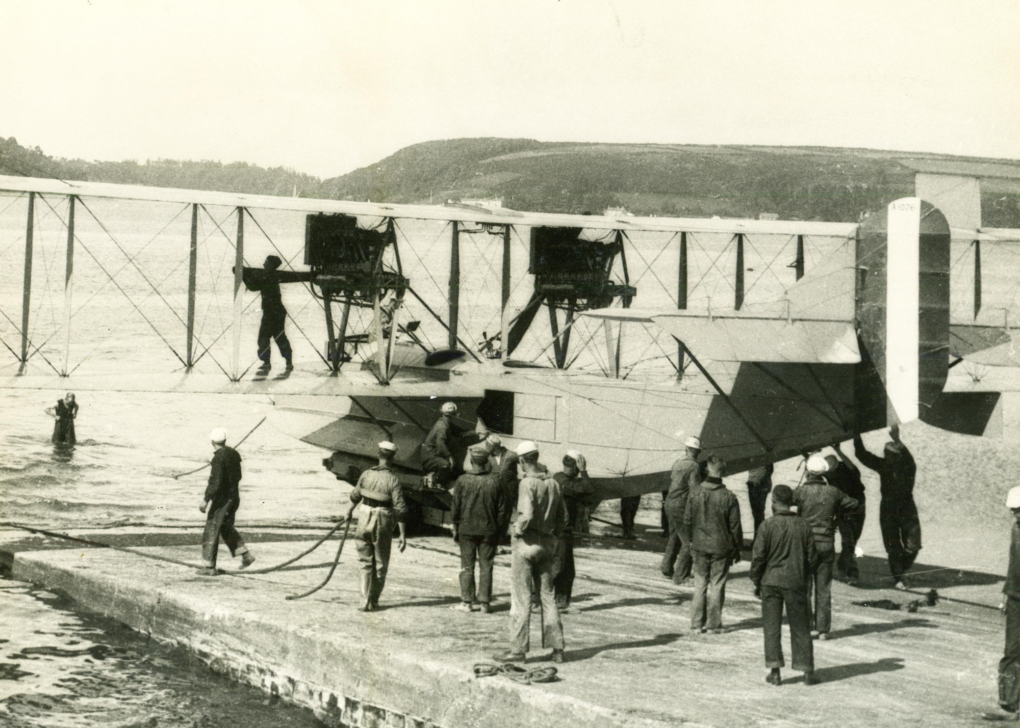 A Curtiss H-16 patrol seaplane at the Killingholm, England, U.S. Naval Air Station, Jul 03, 1918. (Photo courtesy Naval History and Heritage Command)