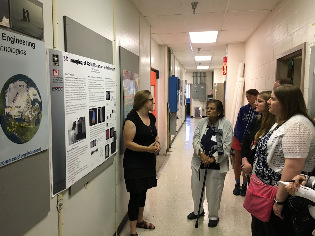 Dr. Zoe Courville of the Cold Regions Research and Engineering Laboratory shares her work on 3-D imaging of ice to a group of university and college professors visiting from Dartmouth College’s School of Ice.