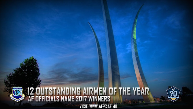 Air Force officials have named the service's top enlisted members, announcing the 12 Outstanding Airmen of the Year for 2017. An Air Force selection board at the Air Force Personnel Center considered 36 nominees who represented major commands, direct reporting units, field operating agencies and Headquarters Air Force. The board selected the final 12 Airmen based on superior leadership, job performance and personal achievements. (U.S. Air Force graphic by Staff Sgt. Alexx Pons)