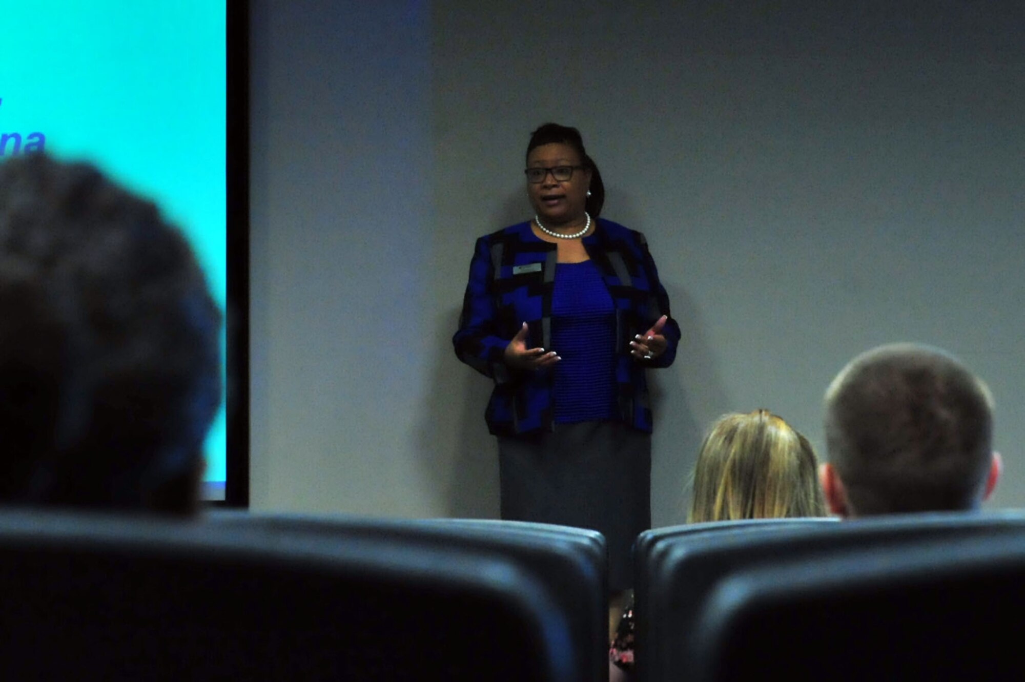 Quency Henson, Profession of Arms Center of Excellence civilian training specialist, speaks to attendees during a Facilitation Training Workshop lunch and learn at Shaw Air Force Base, S.C., June 29, 2017. The workshop was the first civilian employee-targeted professional development course offered at the base. (U.S. Air Force photo by Airman 1st Class Kathryn R.C. Reaves)