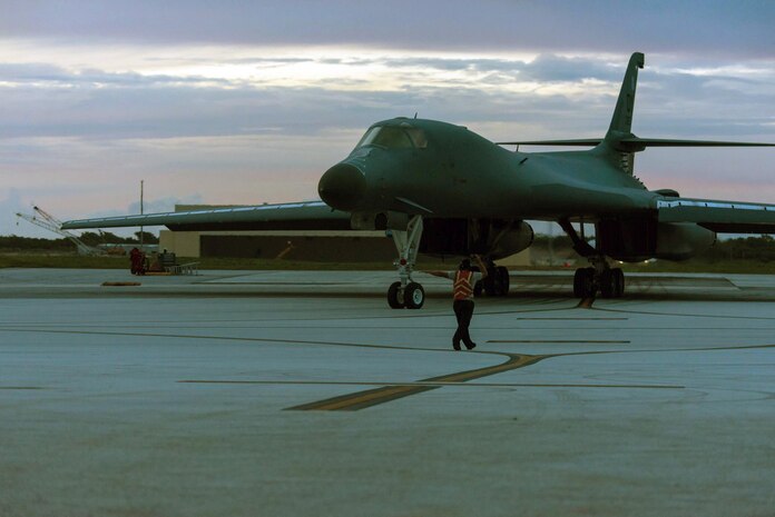 A U.S. Air Force B-1B Lancer aircraft assigned to the 9th Expeditionary Bomb Squadron, deployed from Dyess Air Force Base, Texas, prepares to take off from Andersen Air Force Base, Guam, to fly a bilateral mission with X Japan Air Self-Defense Force F-X’s over the East China Sea, July 6, 2017. The purpose of bilateral training is to foster increased interoperability between Japan and U.S. aircraft. Participating in bilateral training enables the operational units to improve their combined capabilities and tactical skills, while also building bilateral confidence and strong working relationships. 