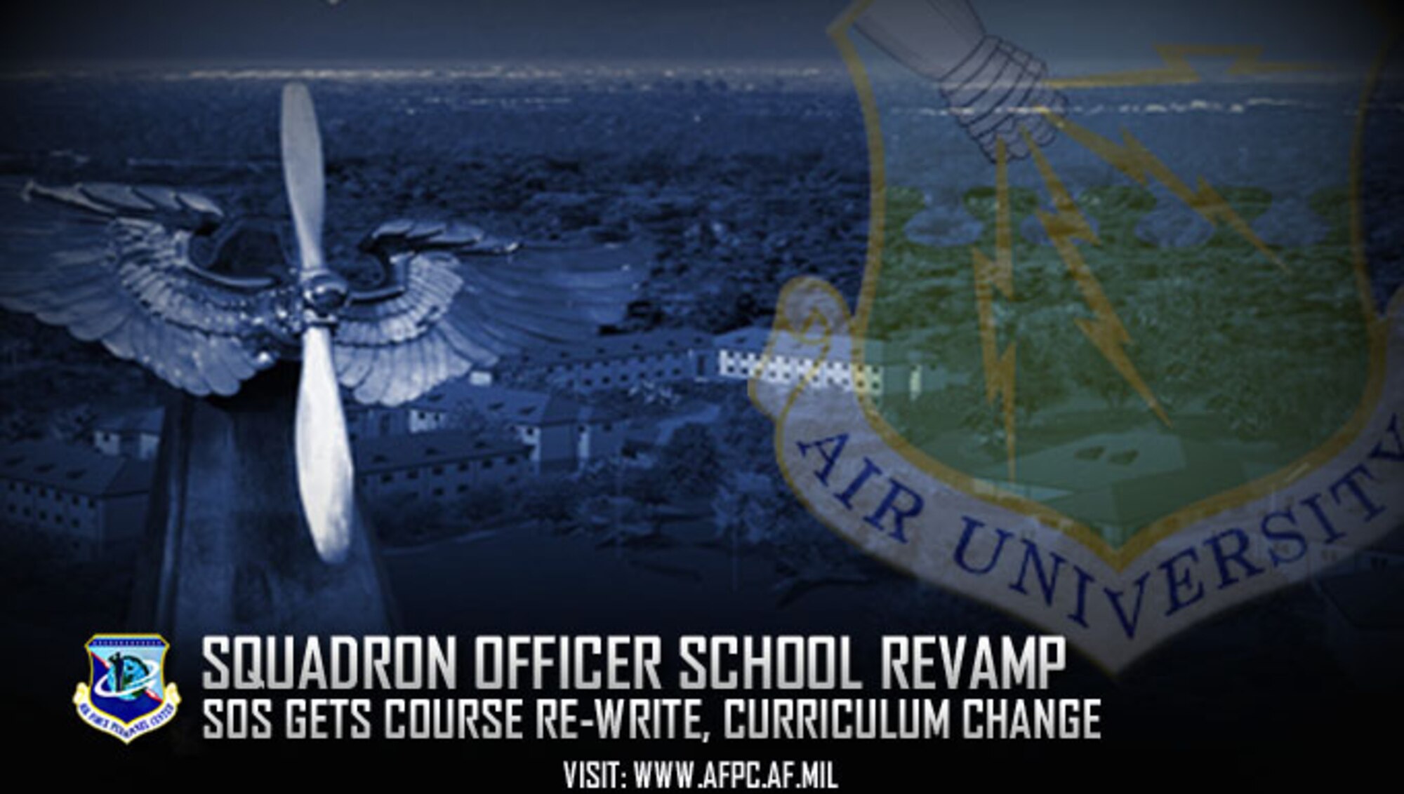 Air University redesigned its Squadron Officer School at Maxwell Air Force Base, Alabama, to produce a better-equipped force. The course expanded from five to six-and-a-half weeks, starting with Class 18A on July 31, and has a new curriculum. (U.S. Air Force graphic by Kat Bailey)