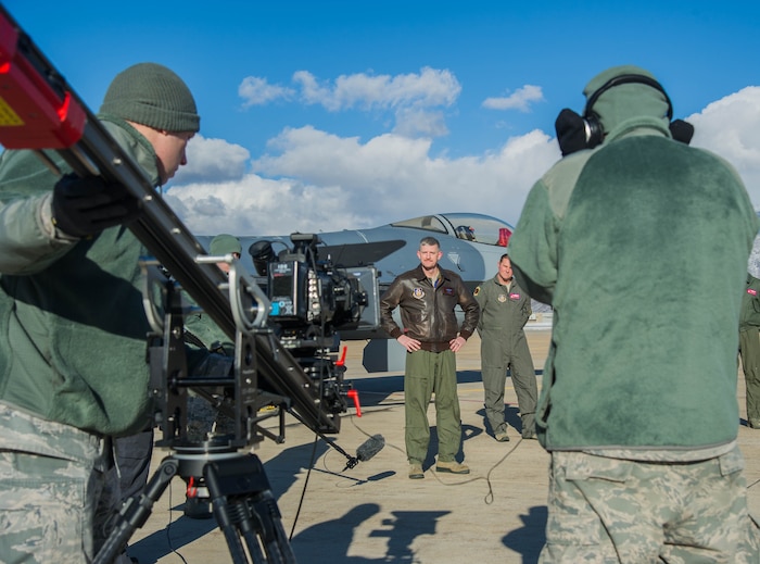 514th Flight Test Squadron, Hill Air Force Base, video shoot for “Combat Ready Citizen Airmen” production using JIB and Blackmagic Ursa mini camera. Pictured are Broadcaster Staff Sgt. Zach Vaughn and Audio Engineer Senior Airman Nicholas Brown. (U.S. Air Force photo by Airman 1st Class Frederick Brown).