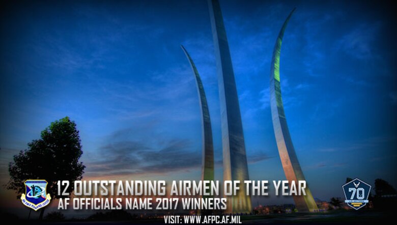 Air Force officials have named the service's top enlisted members, announcing the 12 Outstanding Airmen of the Year for 2017. An Air Force selection board at the Air Force Personnel Center considered 36 nominees who represented major commands, direct reporting units, field operating agencies and Headquarters Air Force. The board selected the final 12 Airmen based on superior leadership, job performance and personal achievements. (U.S. Air Force graphic by Staff Sgt. Alexx Pons)