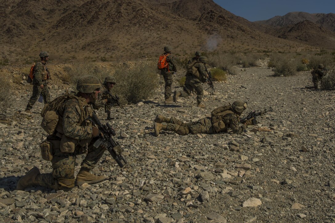 TWENTYNINE PALMS, Calif. – Marines with Echo Company, 2nd Battalion, 24th Marine Regiment, 4th Marine Division, Marine Forces Reserve, tackle Range 410A during Integrated Training Exercise 4-17 at Marine Corps Air Ground Combat Center Twentynine Palms, California on June 26, 2017. ITX allows Marines to maintain familiarity with basic military requirements and offers opportunities to learn from the difficulties associated with operating in an austere environment.