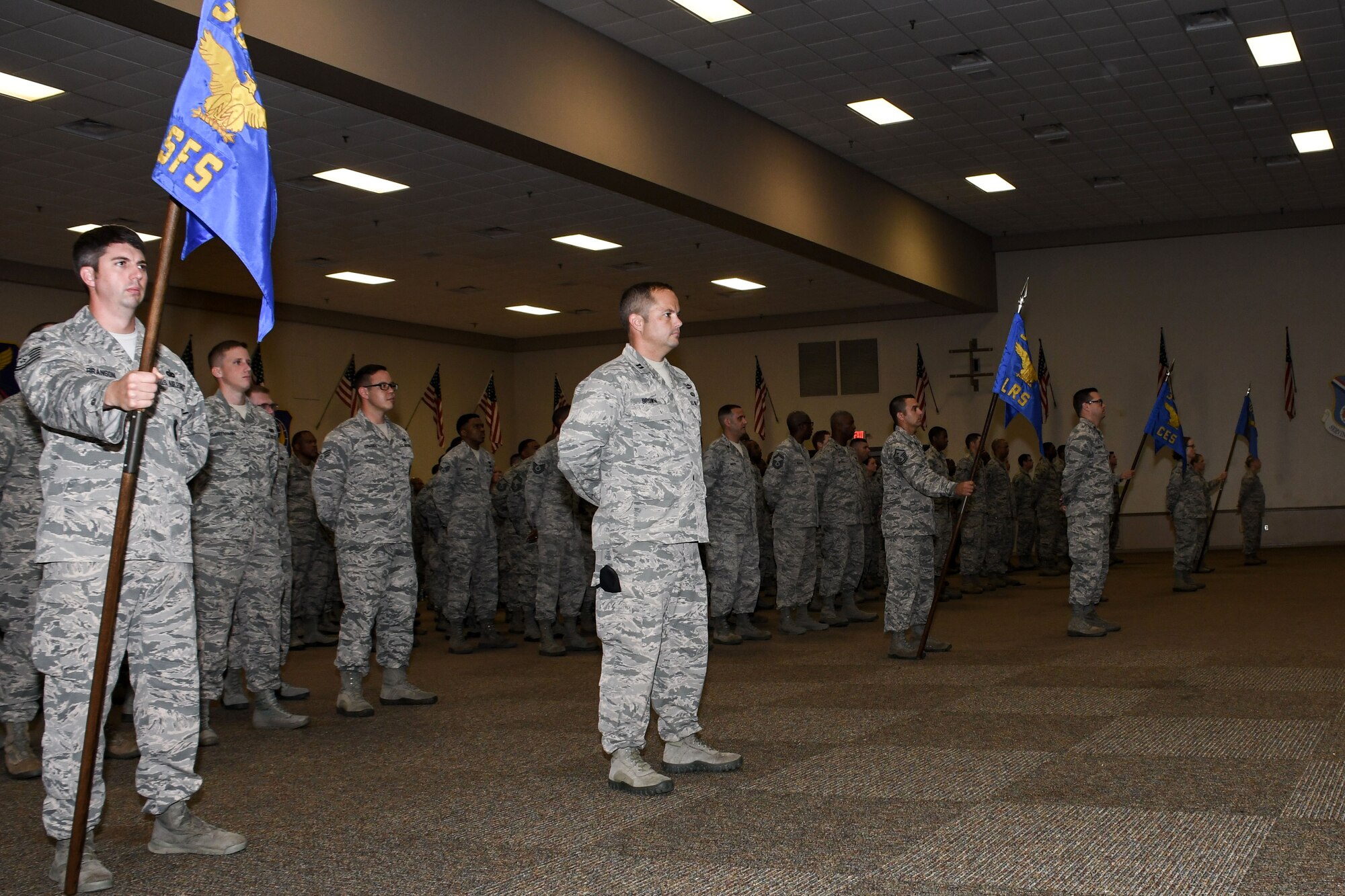 Airmen of the 307th Mission Support Group stand in formation during a change of command for their unit at Barksdale Air Force Base, La., July 8, 2017. Col. Sandra Vandiviere took command of the 307th MSG during the ceremony. Prior to her new assignment, she was the Individual Mobilization Augmentee to the Commander, Individual Reservist Readiness and Integration Organization at Buckley Air Force Base, Colo. (U.S. Air Force photo by Master Sgt. Ted Daigle/released)