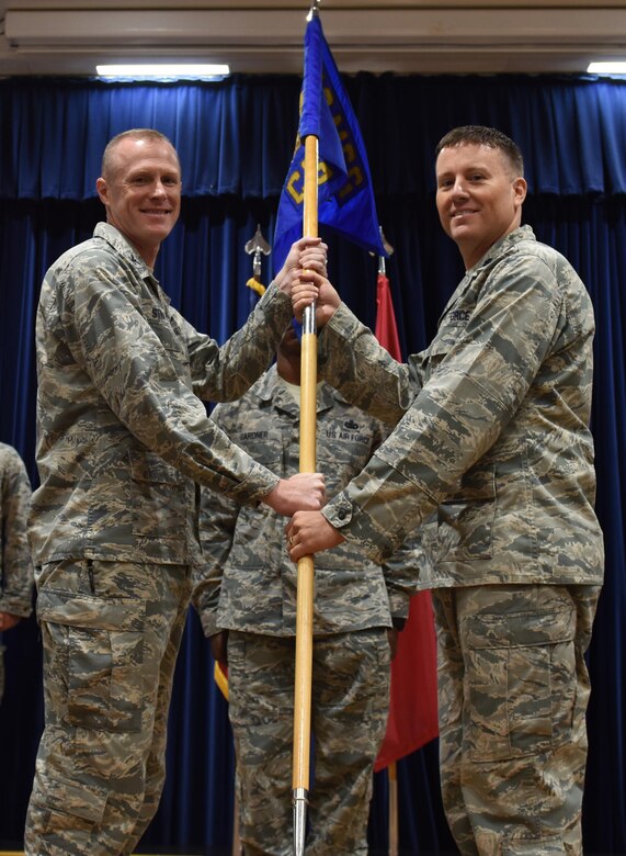 U.S. Air Force Lt. Col. David Stevenson (right), 39th Communications Squadron incoming commander, assumes command from Col. Todd Stratton, 39th Mission Support Group commander, July 6, 2017, at Incirlik Air Base, Turkey. A change of command is a tradition that represents the formal transfer of authority from the outgoing commander to the incoming commander. (U.S. Air Force photo by Senior Airman Jasmonet D. Jackson)


