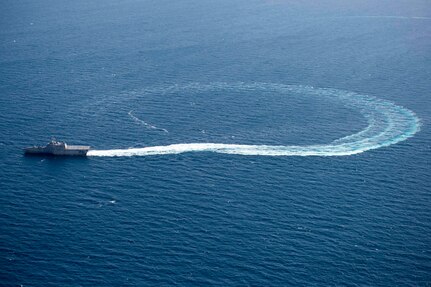 170603-N-PD309-003 GULF OF THAILAND (June 3, 2017) Littoral combat ship USS Coronado (LCS 4) sails before a divisional tactics exercise with the Royal Thai Navy during Cooperation Afloat Readiness and Training (CARAT) Thailand. CARAT is a series of Pacific Command-sponsored, U.S Pacific Fleet-led bilateral exercises held annually in South and Southeast Asia to strengthen relationships and enhance force readiness. CARAT exercise events cover a broad range of naval skill areas and disciplines including surface, undersea, air, and amphibious warfare; maritime security operations; riverine, jungle, and explosive ordnance disposal operations; combat construction; diving and salvage; search and rescue; maritime patrol and reconnaissance aviation; maritime domain awareness; military law, public affairs and military medicine; and humanitarian assistance and disaster response. (U.S. Navy photo by Mass Communication Specialist 3rd Class Deven Leigh Ellis/Released)