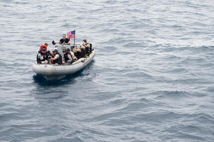 170604-N-PD309-007 GULF OF THAILAND (June 4, 2017) Sailors assigned to littoral combat ship USS Coronado (LCS 4) prepare to conduct a visit, board, search and seizure exercise with members of the Royal Thai Navy during Cooperation Afloat Readiness and Training (CARAT) Thailand. CARAT is a series of Pacific Command-sponsored, U.S Pacific Fleet-led bilateral exercises held annually in South and Southeast Asia to strengthen relationships and enhance force readiness. CARAT exercise events cover a broad range of naval skill areas and disciplines including surface, undersea, air, and amphibious warfare; maritime security operations; riverine, jungle, and explosive ordnance disposal operations; combat construction; diving and salvage; search and rescue; maritime patrol and reconnaissance aviation; maritime domain awareness; military law, public affairs and military medicine; and humanitarian assistance and disaster response. (U.S. Navy photo by Mass Communication Specialist 3rd Class Deven Leigh Ellis/Released)