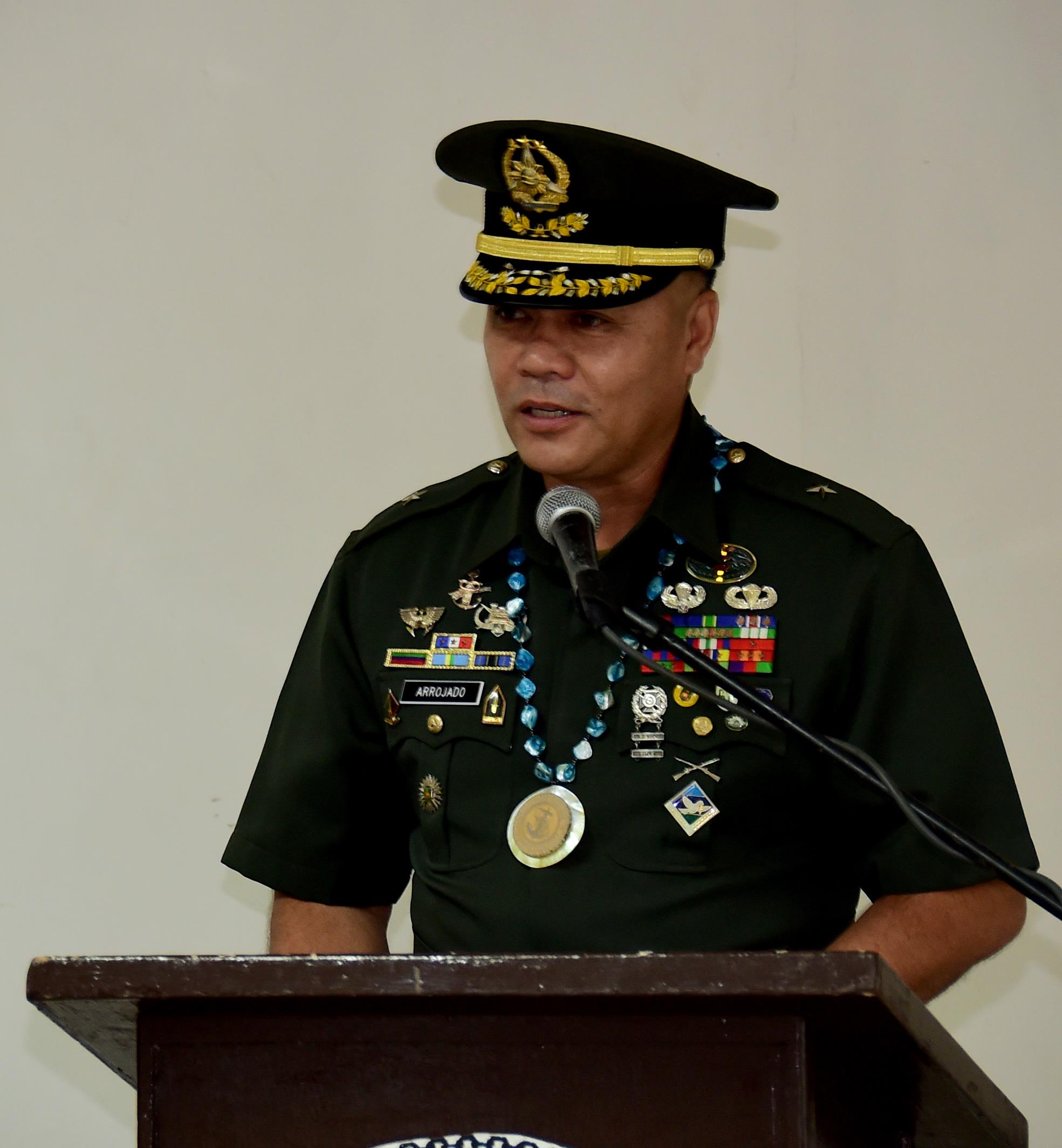170619-N-QV906-039 CEBU, Philippines (June 19, 2017) Brig. Gen. Alan R. Arrojado, Deputy Commander,  Armed Forces of the Philippines Central Command, delivers the keynote address at the inaugural opening ceremony for Maritime Training Activity (MTA) Sama Sama 2017 in Cebu, Philippines, June 19.  MTA Sama Sama is a bilateral maritime exercise between U.S. and Philippine naval forces and is designed to strengthen cooperation and interoperabillty between the nations' armed forces.  (U.S. Navy photo by Mass Communication Specialist 1st Class Micah Blechner/RELEASED)