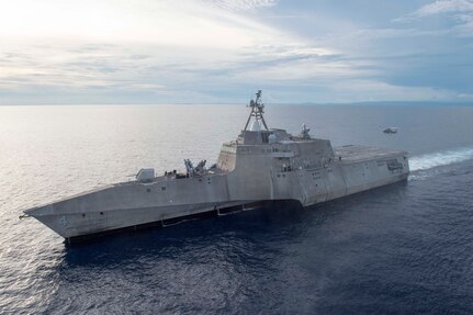 170622-N-PD309-186 BOHOL SEA (June 22, 2017) A helicopter from the Philippine Navy prepares to land on the flight deck of littoral combat ship USS Coronado (LCS 4) during an exercise for Maritime Training Activity (MTA) Sama Sama 2017. MTA Sama Sama is a bilateral maritime exercise between U.S. and Philippine naval forces and is designed to strengthen cooperation and interoperability between the nations' armed forces.   (U.S. Navy photo by Mass Communication Specialist 3rd Class Deven Leigh Ellis/Released)