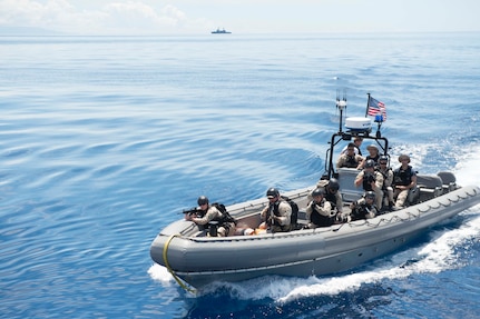 170623-N-PD309-187 BOHOL SEA (June 23, 2017) Members of the visit, board, search and seizure (VBSS) team aboard littoral combat ship USS Coronado (LCS 4) prepare to board Philippine Navy ship BRP BATAK (LC 299) during a VBSS exercise for Maritime Training Activity (MTA) Sama Sama 2017. MTA Sama Sama is a bilateral maritime exercise between U.S. and Philippine naval forces and is designed to strengthen cooperation and interoperability between the nations' armed forces.  (U.S. Navy photo by Mass Communication Specialist 3rd Class Deven Leigh Ellis/Released)