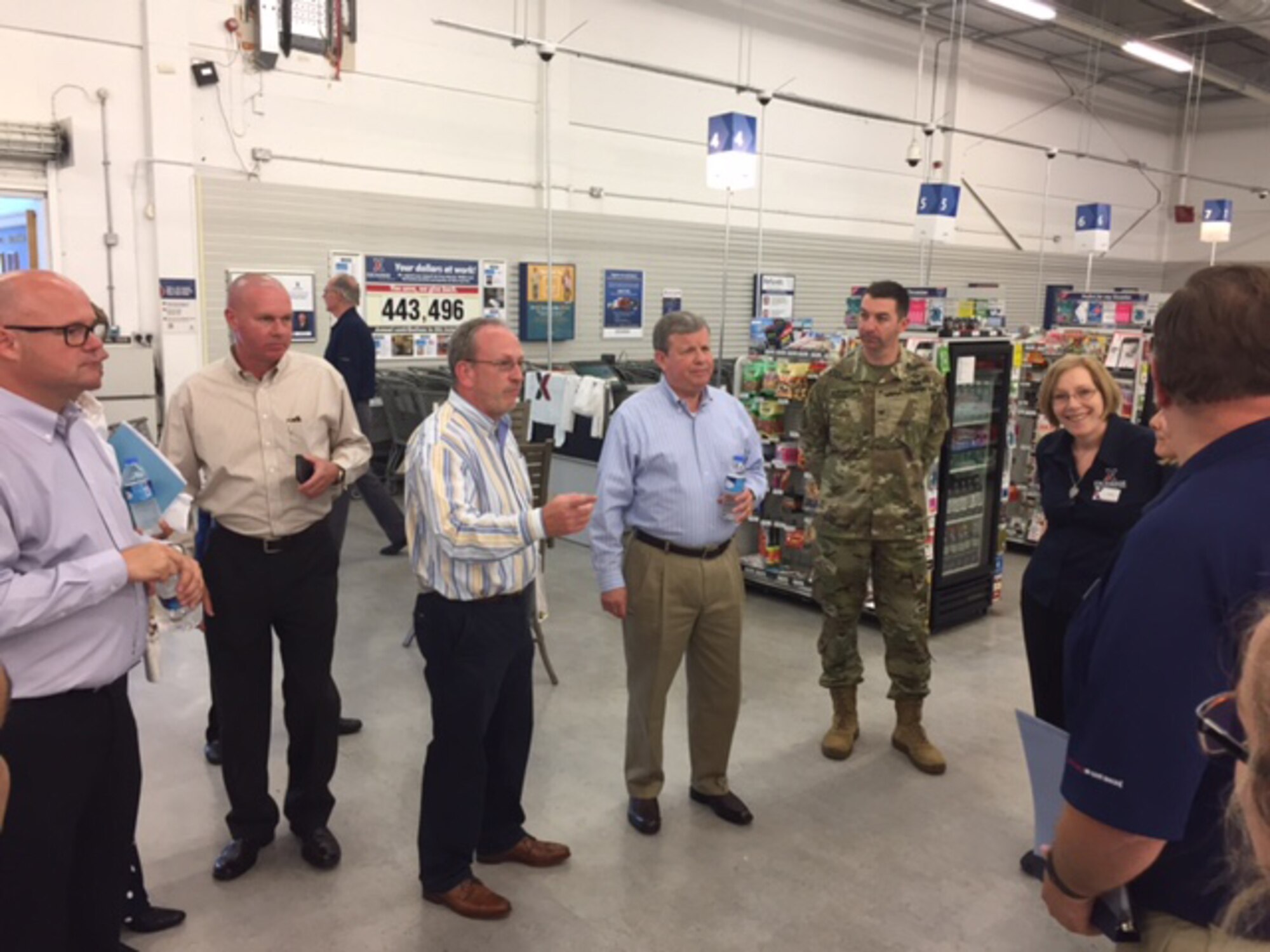 RAF Mildenhall Exchange store manager John Monaghan shows Army & Air Force Exchange Service Director/CEO Tom Shull around the store July 7, 2017, at RAF Mildenhall, England. Shull and Exchange Senior Enlisted Advisor Chief Master Sgt. Luis Reyes toured the Mildenhall Exchange and to understand the scope of how the Exchange supports Airmen and families far from home. (Courtesy photo)