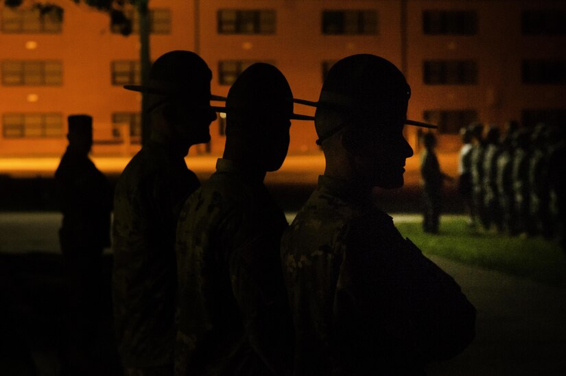 U.S. Army Reserve drill sergeants observe apprehensive and disoriented Reserve Officers’ Training Corps cadets experiencing their initial immersion into military order and discipline – also known as “Shark Week” – after a 4 a.m. wake-up call on their first day of Basic Camp at Fort Knox, Kentucky, June 4, 2017. Task Force Wolf utilizes Army Reserve drill sergeants and training experts to develop future commissioned officers, with many of them choosing to serve in the Army Reserve.  [U.S. Army photo by Army Capt. Loyal Auterson, U.S. Army Reserve Command-Public Affairs Office // RELEASED //]