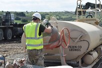 Sapper Eoin Mulligan of the 225th Field Engineers, U.K. Royal Monmouthshire Royal Engineers (Militia), mixes grout for a Light Demolition Range in a joint effort by the 926th Engineer Brigade and the U.K. Royal Monmouthshire Royal Engineers (Militia). The construction project is a part of Operation Resolute Castle 2017 at the Joint National Training Center, Cincu, Romania. Resolute Castle is an exercise strengthening the NATO alliance and enhancing its capacity for joint training and response to threats within the region.