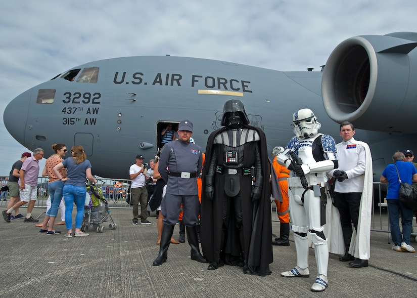 Despite running into some suspect characters at the Yeovilton International Air Day at Royal Naval Air Station, U.K. we managed to to return home unharmed. Citizen Airmen from the 701st Airlift Squadron set the bar high by flying the first C-17 low-level pass through the “Mach Loop” and captured another win for their static display at the the air show Friday and Saturday. (U.S. Air Force Photo \ Tech. Sgt. Bobby Pilch)